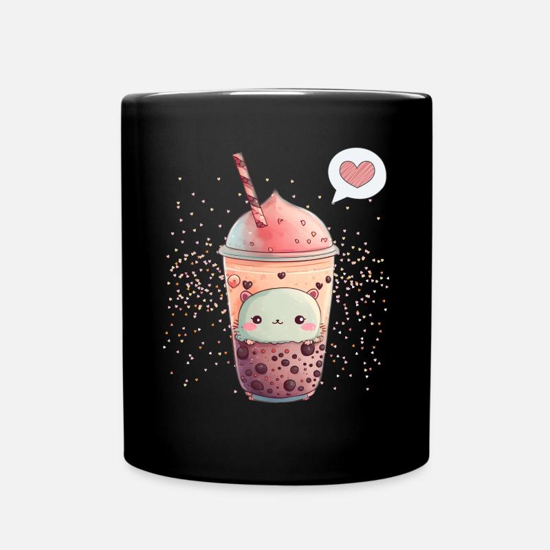 Kawaii Boba Tea zum Valentinstag Bubble Tea Herzen - Tasse einfarbig - Schwarz