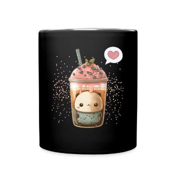 Kawaii Boba Tea for Valentine's Day Bubble Tea Hearts - Full Colour Mug - black - Front
