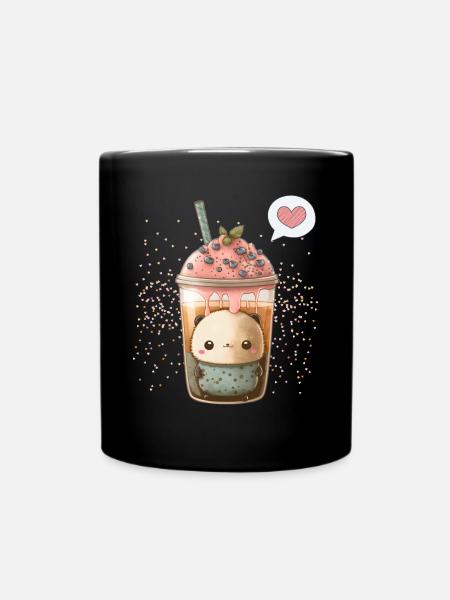 Kawaii Boba Tea zum Valentinstag Bubble Tea Herzen - Tasse einfarbig - Schwarz