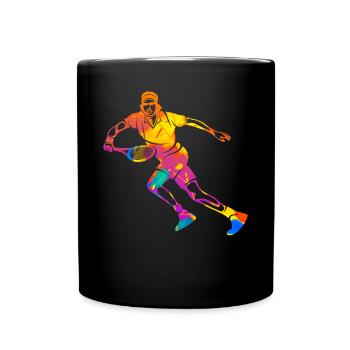 Tennis Tennisspieler Tennisplatz Silhouette - Tasse einfarbig - Schwarz - Vorne