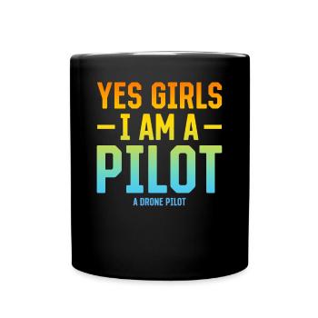 Oui les filles Je suis un pilote Un pilote de drone - Mug uni - noir - Devant