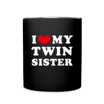 Ich liebe meine Zwillingsschwester, ich herze meine Zwillingsschwester - Tasse einfarbig - Schwarz - Vorne