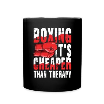 Boxing It's Cheaper Than Therapy - Tasse einfarbig - Schwarz - Vorne