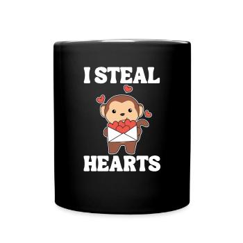 Affe zum Valentinstag ich stehle Herzen - Tasse einfarbig - Schwarz - Vorne