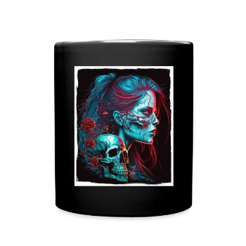 Evil Old Woman Horror Skeleton Demon Bikerin - Full Colour Mug - black - Front