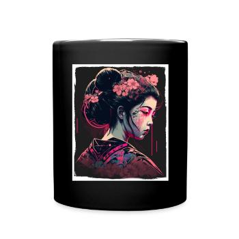 Fleurs de cerisier du Japon Geisha Neon - Mug uni - noir - Devant