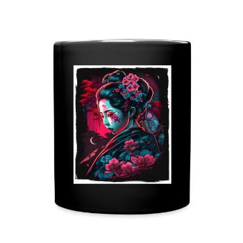 Fleurs de cerisier du Japon Geisha Neon - Mug uni - noir - Devant