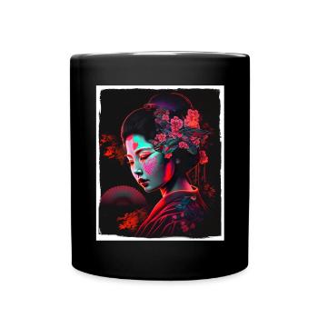 Fleurs de cerisier du Japon Geisha Neon - Mug uni - noir - Devant