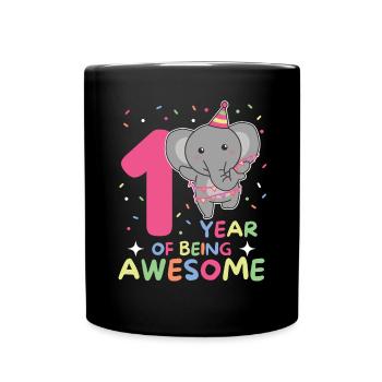 Elephant for 1st birthday for children one year old - Full Colour Mug - black - Front