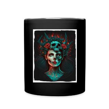 Evil Old Woman Horror Skeleton Demon Bikerin - Full Colour Mug - black - Front
