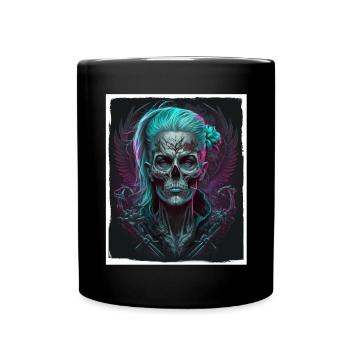 Evil Old Woman Horror Skeleton Demon Bikerin - Full Colour Mug - black - Front