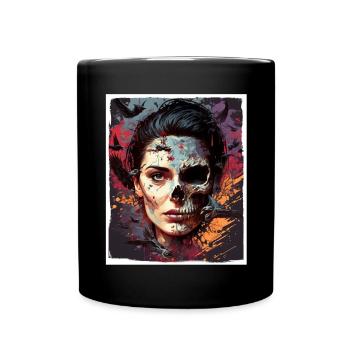 Evil Old Woman Horror Skeleton Demon Bikerin - Full Colour Mug - black - Front