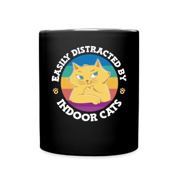 Leicht abgelenkt von Hauskatzen - Tasse einfarbig - Schwarz - Vorne