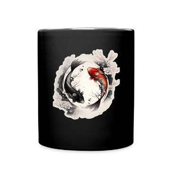 Japan Koi Fish Carp Japanese Cherry Blossom - Full Colour Mug - black - Front