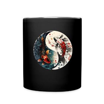 Japan Koi Fish Carp Japanese Cherry Blossom - Full Colour Mug - black - Front