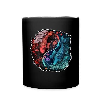 Japan Koi Fish Carp Japanese Cherry Blossom - Full Colour Mug - black - Front