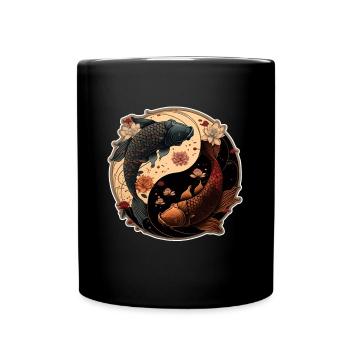 Japan Koi Fish Carp Japanese Cherry Blossom - Full Colour Mug - black - Front