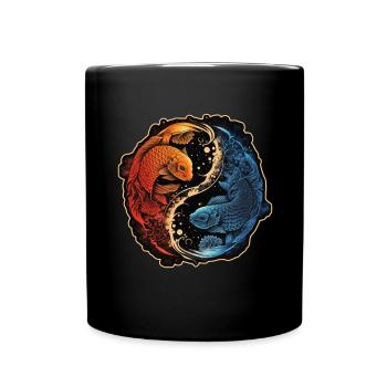 Japan Koi Fisch Karpfen Japanisch Kirschblüte - Tasse einfarbig - Schwarz - Vorne