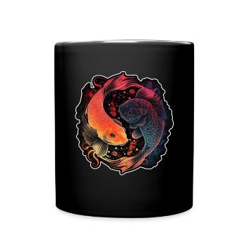 Japan Koi Fish Carp Japanese Cherry Blossom - Full Colour Mug - black - Front