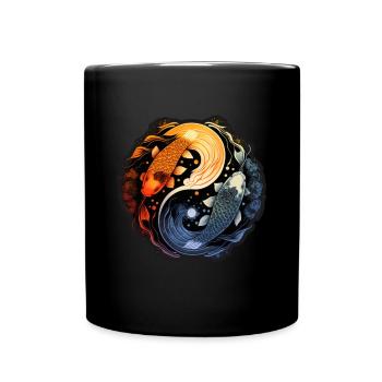 Japan Koi Fish Carp Japanese Cherry Blossom - Full Colour Mug - black - Front