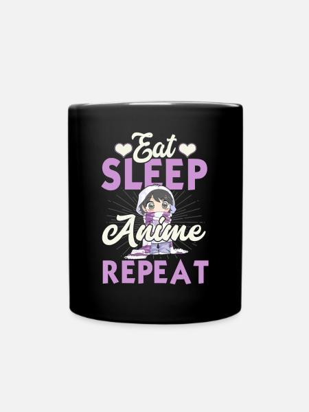 Eat Sleep Anime Repeat Japanese Manga Lover Cospla - Full Colour Mug - black
