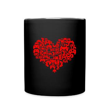 Video Gamer Valentinstag Junge Herz Controller Gi - Tasse einfarbig - Schwarz - Vorne