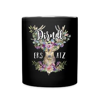 Ersatz Dirndl T-Shirt Damen Trachtenshirt Frauen - Tasse einfarbig - Schwarz - Vorne