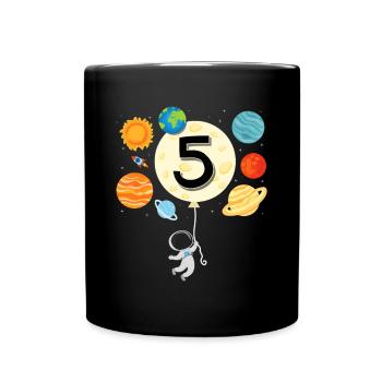 Astronaut Balloon Planets 5th Birthday Space 5 Yea - Full Colour Mug - black - Front