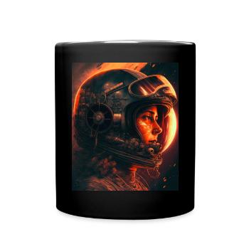 Vintage Weltraum Astronautin - Tasse einfarbig - Schwarz - Vorne