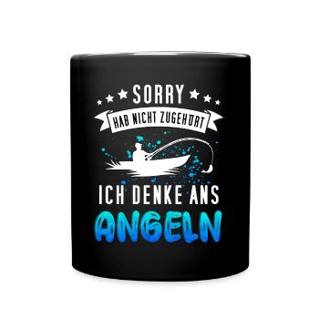 Lustiges Angler Design - Funny Fischer Motiv - Tasse einfarbig - Schwarz - Vorne