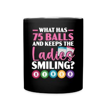 Qu’est-ce qui a 75 balles et garde les dames souriantes - Mug uni - noir - Devant
