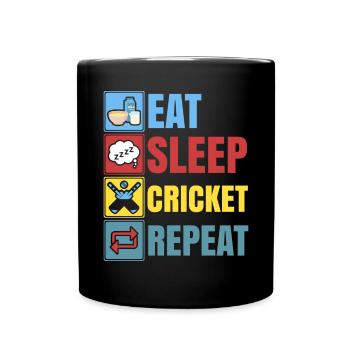 Essen Schlaf Cricket Wiederholungs-Cricketspieler Cricketspieler - Tasse einfarbig - Schwarz - Vorne