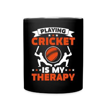 Cricket spielen ist mein Therapie-Cricketspieler - Tasse einfarbig - Schwarz - Vorne