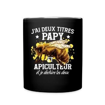 Papy Et Apiculteur - Mug uni - noir - Devant