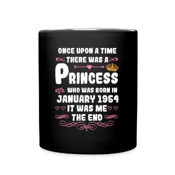 Es war einmal eine Prinzessin. Januar 1954 Geburts - Tasse einfarbig - Schwarz - Vorne