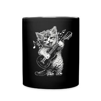 Süße Kleine Katze Spielt E-Gitarre - Tasse einfarbig - Schwarz - Vorne