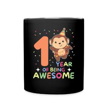 Monkey for 1st birthday for children one year old - Full Colour Mug - black - Front