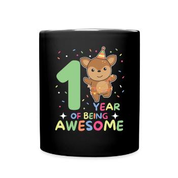 Deer for 1st birthday for children one year old - Full Colour Mug - black - Front