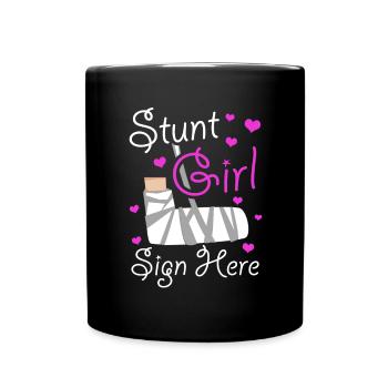 Mädchen-stunt-schild Hier - Tasse einfarbig - Schwarz - Vorne