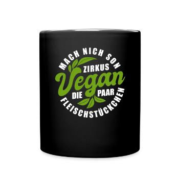 Grillen - Null Prozent Vegan - Fleischesser - Tasse einfarbig - Schwarz - Vorne