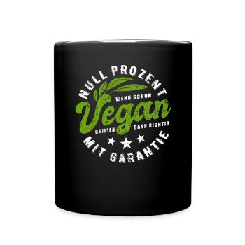 Grillen - Null Prozent Vegan - Fleischesser - Tasse einfarbig - Schwarz - Vorne