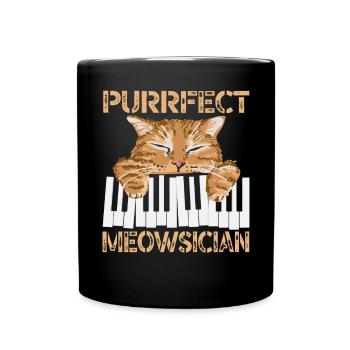 Purrfect Musiker Pianist Klavier Katze Musikalische Musik - Tasse einfarbig - Schwarz - Vorne