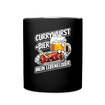 Currywurst und Bier - Fast Food - Spruch - Tasse einfarbig - Schwarz - Vorne