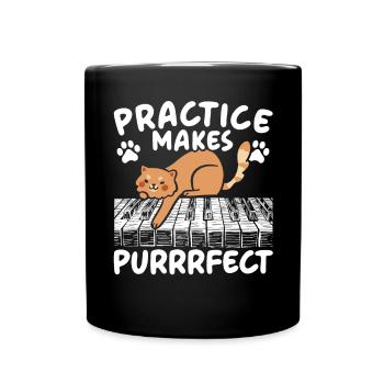Practice Makes Purrrfect Piano Cat Pianist Music - Full Colour Mug - black - Front