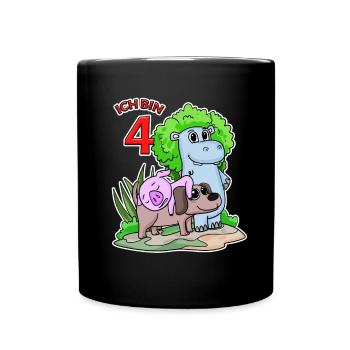 4 Jahre alt - 4. Geburtstag mit Tier Motiv - Tasse einfarbig - Schwarz - Vorne