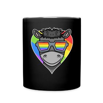 Gay Animal Donkey Rainbow Heart - Full Colour Mug - black - Front