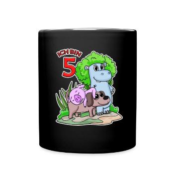 5 Jahre alt - 5. Geburtstag mit Tier Motiv - Tasse einfarbig - Schwarz - Vorne