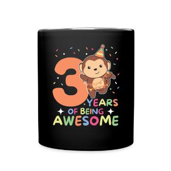 Monkey for the 3rd birthday children three years old - Full Colour Mug - black - Front