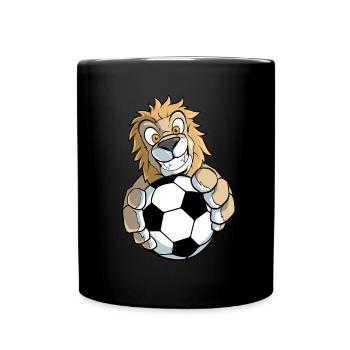 Löwe Tier Fußball - Tasse einfarbig - Schwarz - Vorne