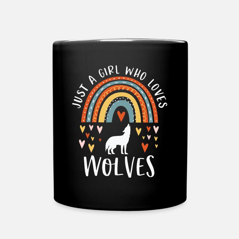 Nur ein Mädchen, das Wölfe liebt Regenbogengeschenke für Wol - Tasse einfarbig - Schwarz